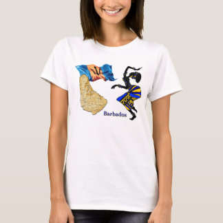 CAMISETA T-SHIRT DA MULHER DE BARBADOS COM MAPA E BANDEIRA