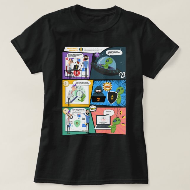 Camiseta T-Shirt da Mulher Protetora Negra das Histórias em (Frente do Design)