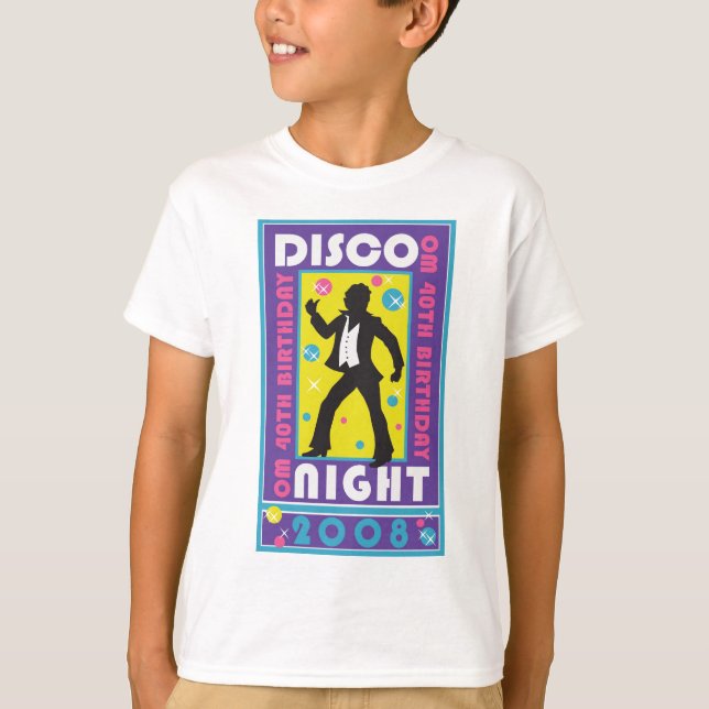 Camiseta T-shirt da noite do disco dos miúdos (Frente)