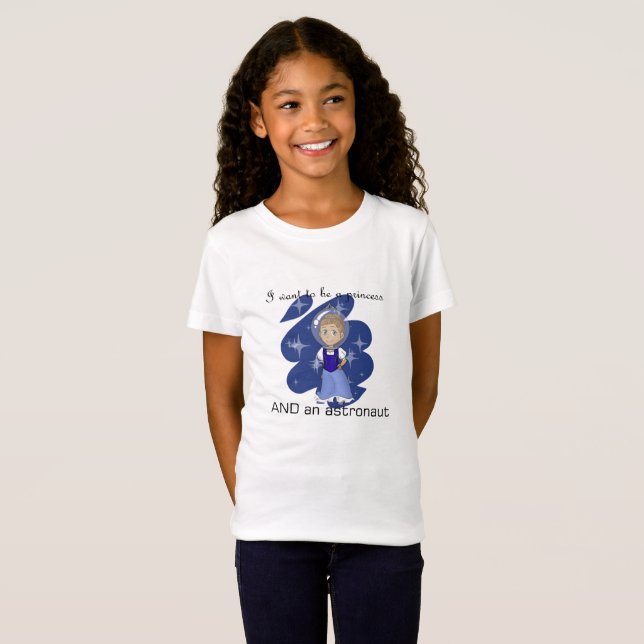 Camiseta t-shirt da princesa e do astronauta - meio (Frente Completa)