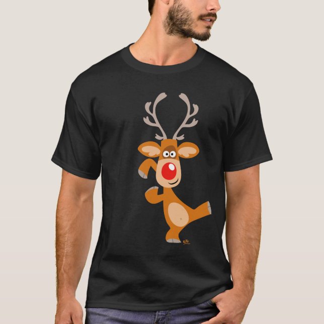 Camiseta T-shirt da rena do Natal dos desenhos animados (Frente)