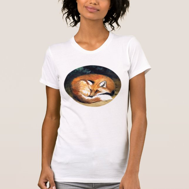 Camiseta "T-shirt da reprodução da arte do Fox sonolento" (Frente)
