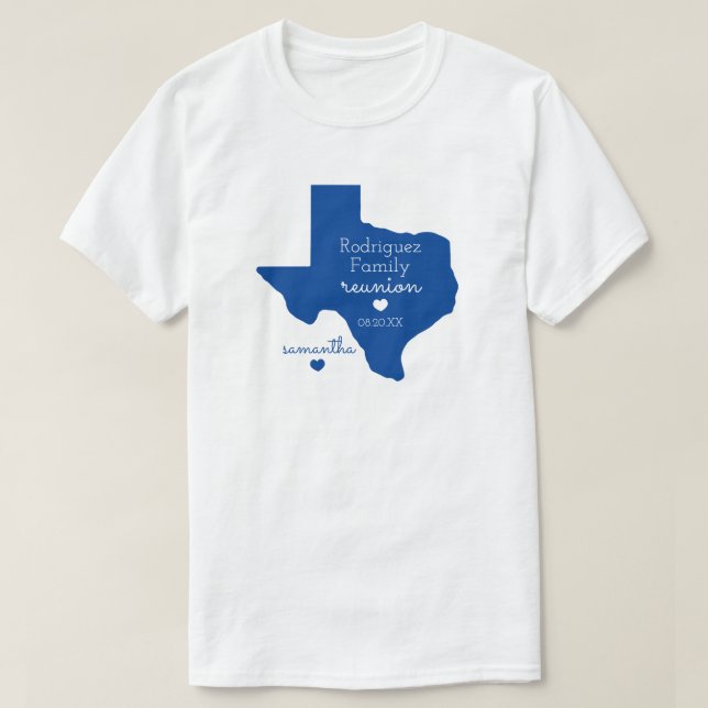Camiseta T-Shirt da Reunião da Família Blue State of Texas (Frente do Design)