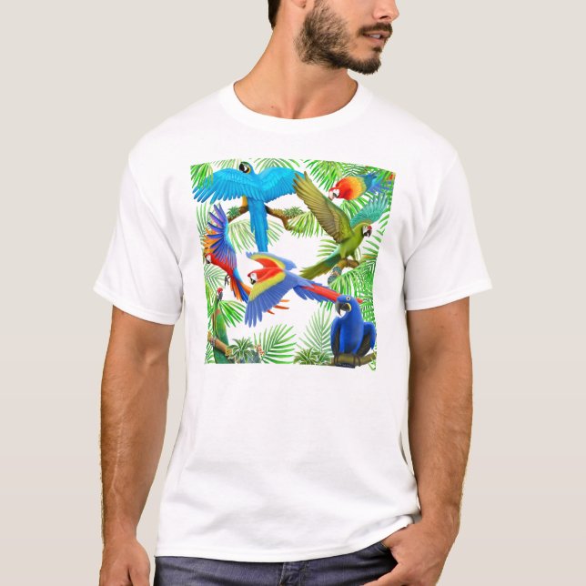 Camiseta T-shirt da selva do Macaw (Frente)