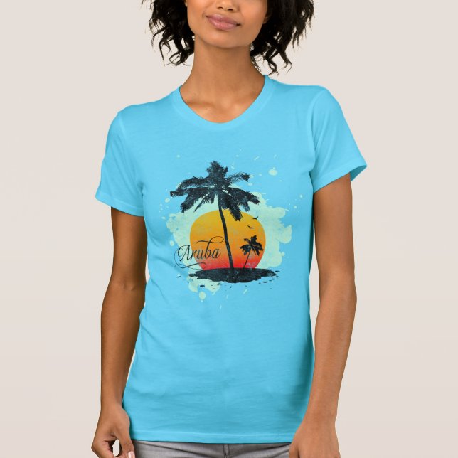 Camiseta T-shirt da silhueta da palmeira de Aruba (Frente)