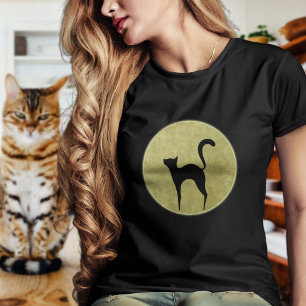 Camiseta T-shirt da silhueta e da lua do gato preto
