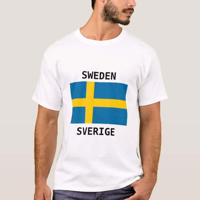 Camiseta T-shirt da suecia com nome em inglês e em sueco (Frente)