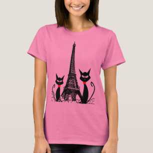 Camiseta T-shirt da torre Eiffel e dos gatos pretos