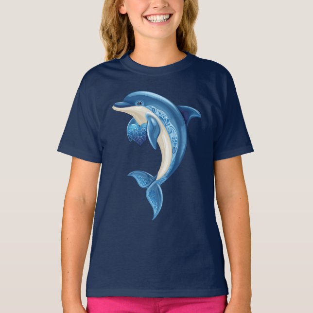 Camiseta T-Shirt das Crianças de Golfinhos Sorrindo (Frente)