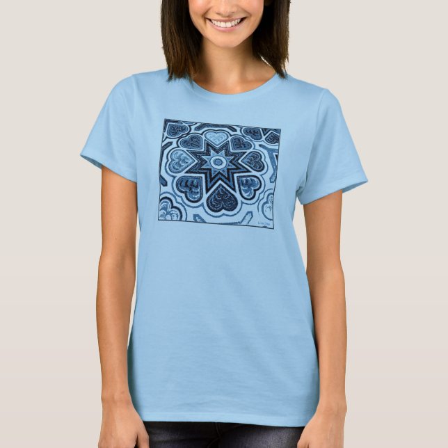 Camiseta T-shirt das damas de arte azul (Frente)