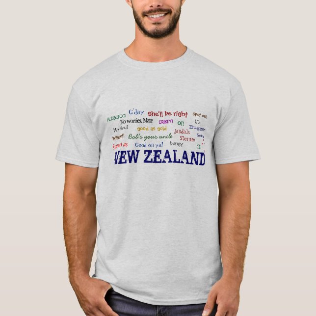 Camiseta T-shirt das EXPRESSÕES de NOVA ZELÂNDIA (Frente)