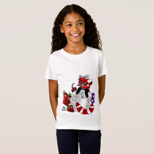 Camiseta T-shirt das meninas da panda vermelha do Sweety (Frente Completa)