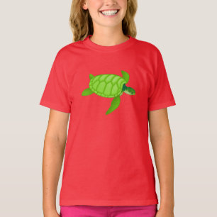 Camiseta T-shirt das meninas da tartaruga de mar verde