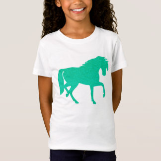 Camiseta T-shirt das meninas do cavalo do brilho do verde