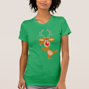 Camiseta T-shirt das mulheres da rena do Natal dos desenhos