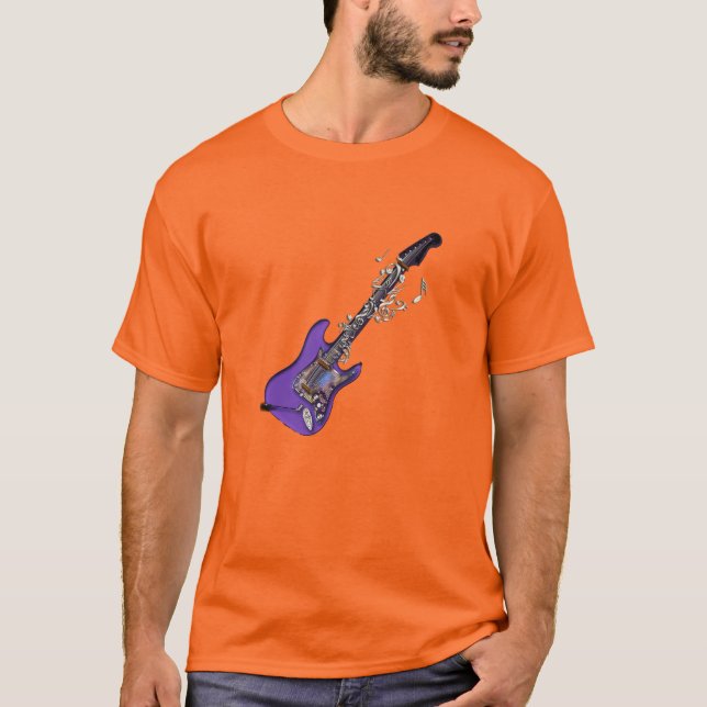 Camiseta T-shirt das notas da guitarra elétrica e da música (Frente)