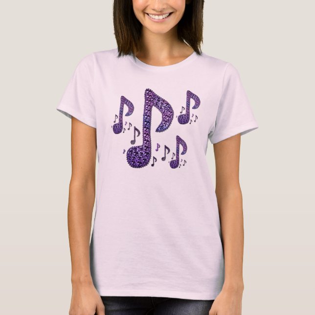 Camiseta T-Shirt das Notas de Música Roxo Sparkle (Frente)