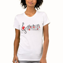 T-shirt das notas musicais do coração do amor