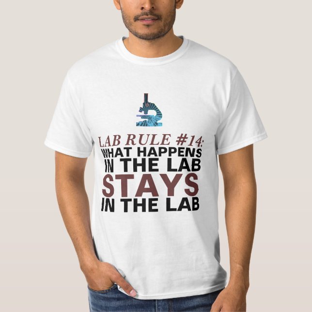 Camiseta T-shirt das regras do laboratório (Frente)