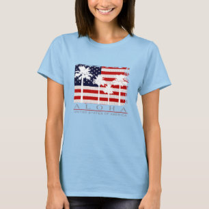 Camiseta T-shirt das senhoras dos EUA da bandeira da palma