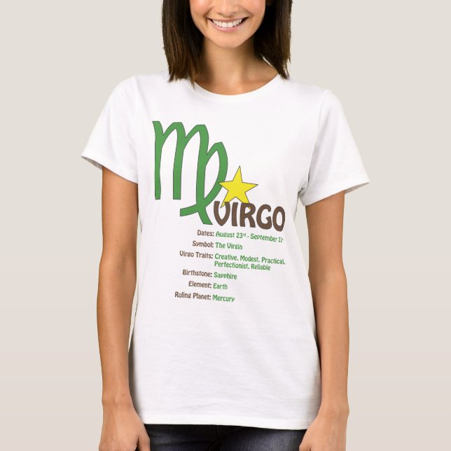 Camiseta T-shirt das senhoras dos traços do Virgo (Frente)