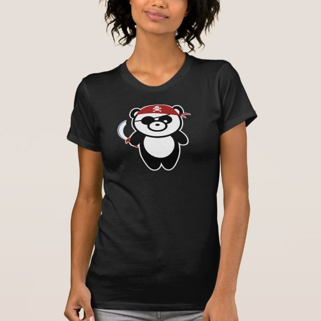 Camiseta T-shirt das senhoras Twofer da panda do pirata (Frente)