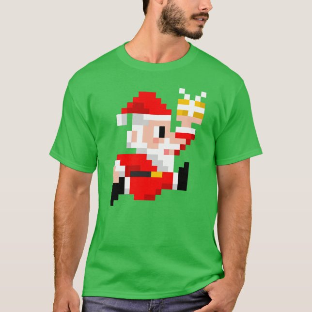 Camiseta T-shirt de 8 bits do Natal do Papai Noel dos (Frente)