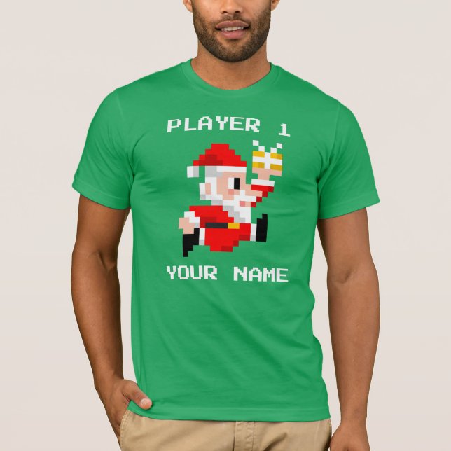 Camiseta T-shirt de 8 bits personalizado do Natal de Papai (Frente)