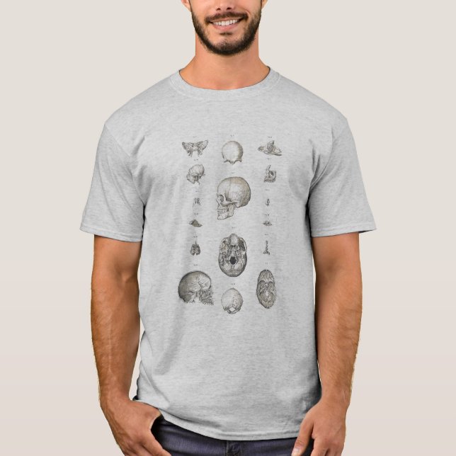 Camiseta T-shirt de anatomia do crânio e dos ossos (Frente)