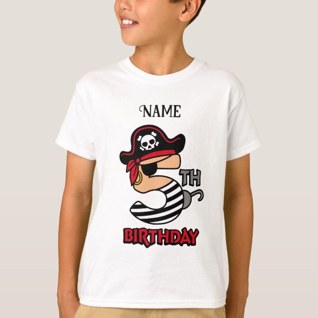 Camiseta t-shirt de aniversário de 5 Pirate personalizada (Frente)