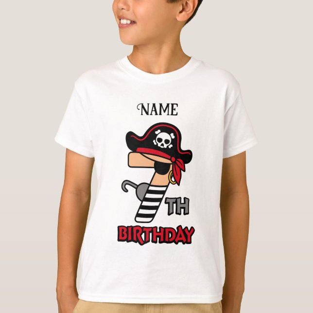 Camiseta t-shirt de aniversário de 7 Pirate personalizada (Frente)
