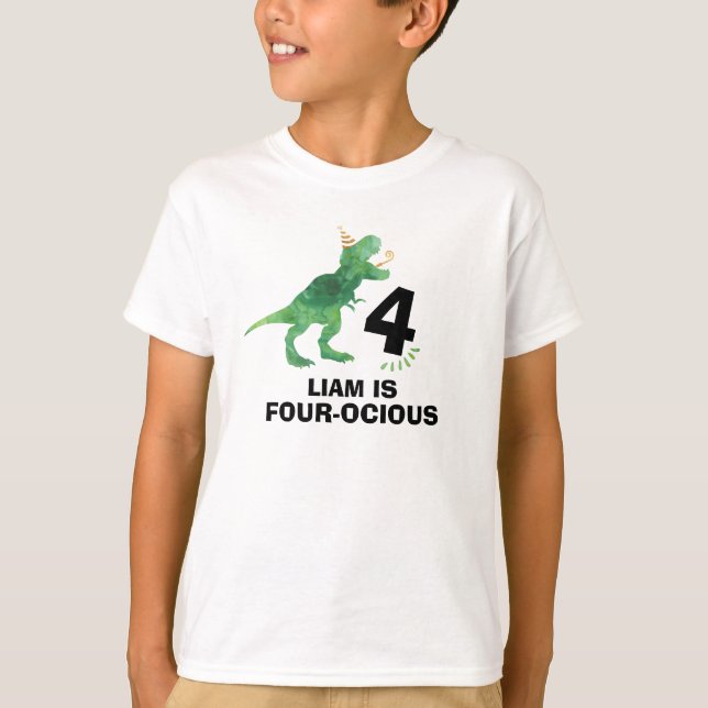 Camiseta T-Shirt de aniversário de Dinossauro Personalizáve (Frente)