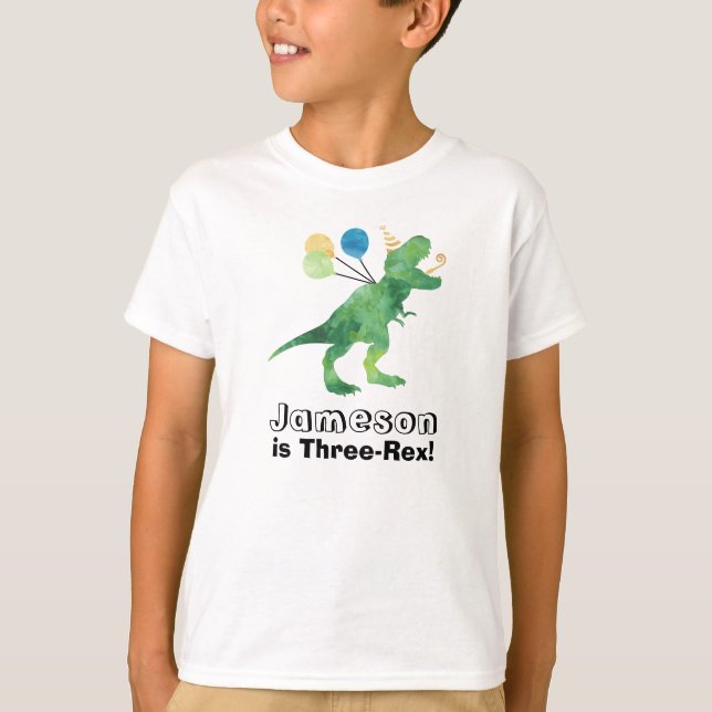 Camiseta T-Shirt de aniversário de Dinossauro Personalizáve (Frente)