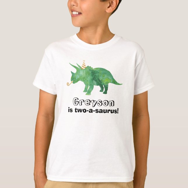 Camiseta T-Shirt de aniversário de Dinossauro Personalizáve (Frente)