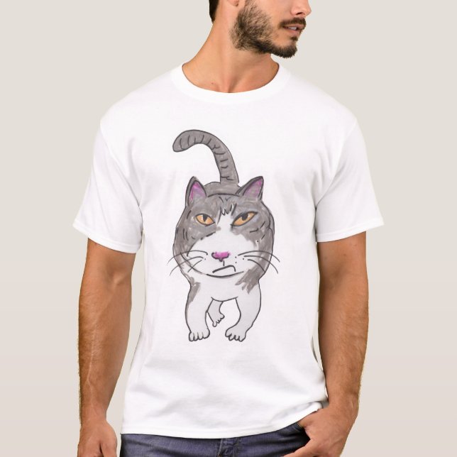 Camiseta T-Shirt de Arte de Gato Branco e Amigo (Frente)