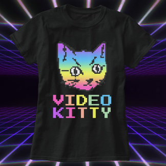 CAMISETA T-SHIRT DE ARTE DE PIXEL GATO DE VÍDEO