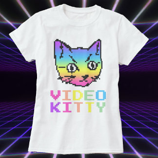 CAMISETA T-SHIRT DE ARTE DE PIXEL GATO DE VÍDEO