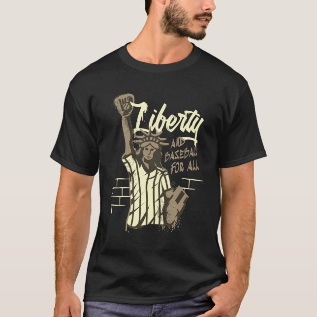 Camiseta t-shirt de basebol do grafite de estátua da Liberd (Frente)
