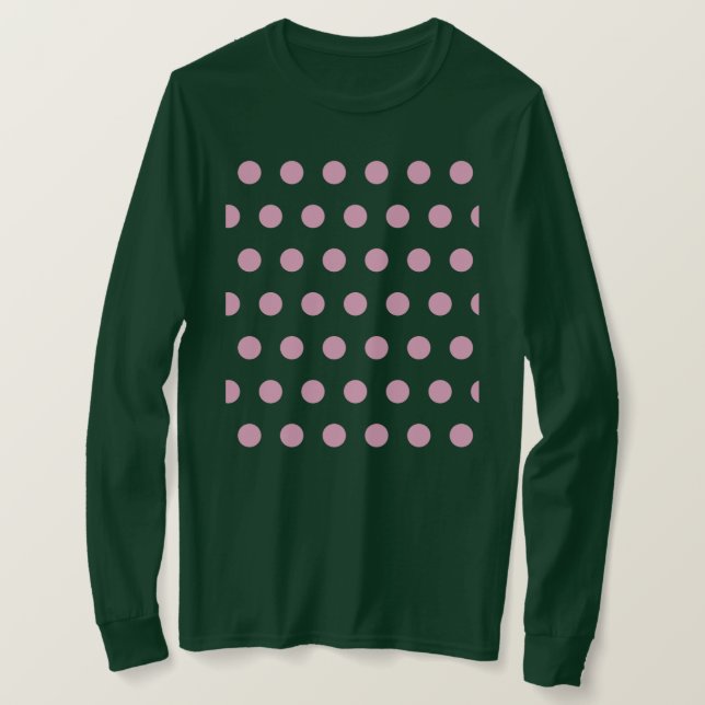 Camiseta T-Shirt de bolinhas Longa (Verde-Sage e Rosa) (Frente do Design)