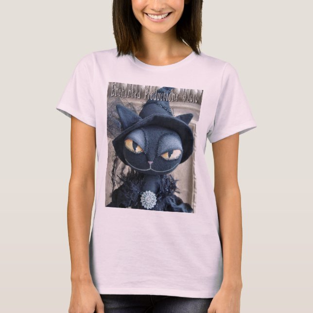 Camiseta T-Shirt de Bruxa de Gato Negro (Frente)
