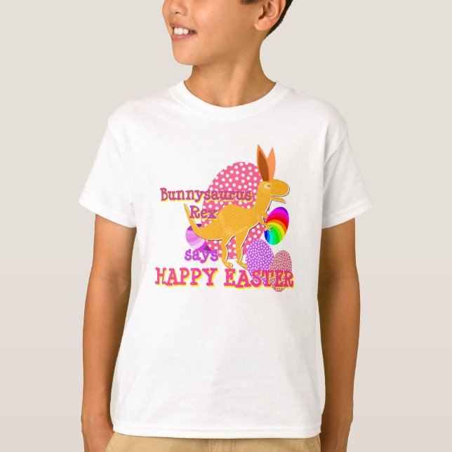 Camiseta T-shirt de Bunnysaurus Rex do felz pascoa (Frente)