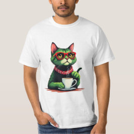 Camiseta T-shirt de café com bebendo de gato