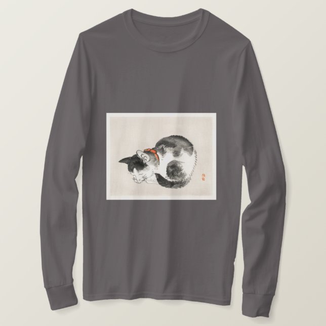 Camiseta T-Shirt De Capa Longa De Gato Dormindo (Frente do Design)