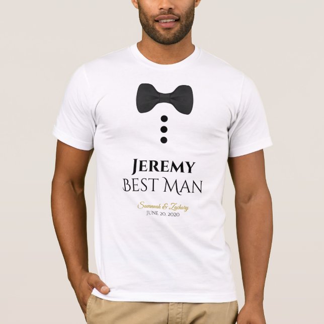 Camiseta T-shirt de Casamento Preto do Melhor Homem Diverti (Frente)