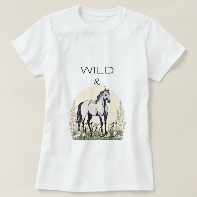 Camiseta T-Shirt de cavalo selvagem e livre (Frente do Design)