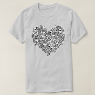 Camiseta T-Shirt de Contorno de Coração de Caveira