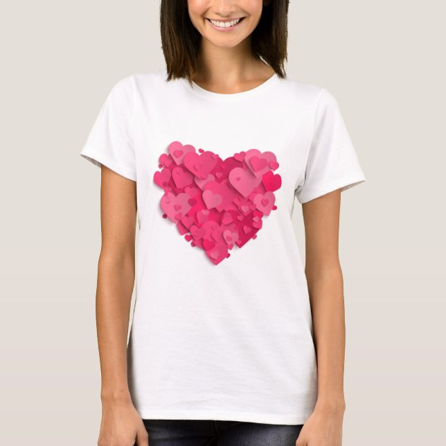 Camiseta T-Shirt de Coração Rosa 3D Trendy (Frente)