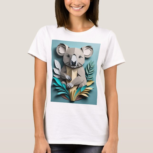 Camiseta T-shirt de Design de arte em papel Koala 3D (Frente)