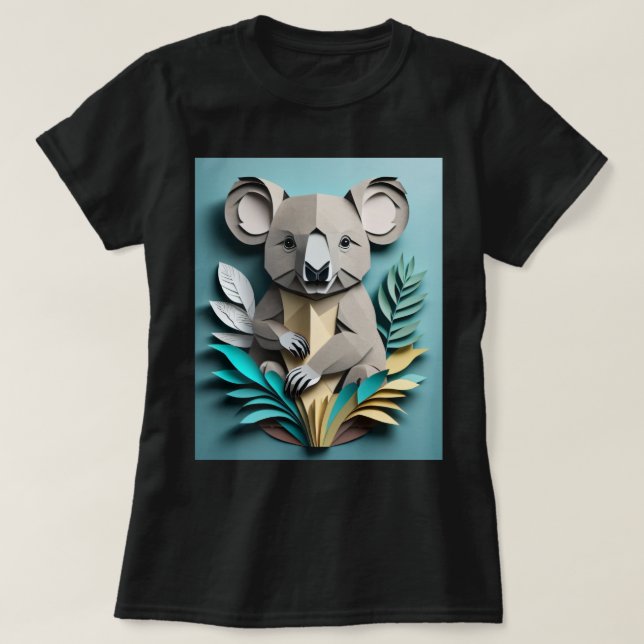 Camiseta T-shirt de Design de arte em papel Koala 3D (Frente do Design)