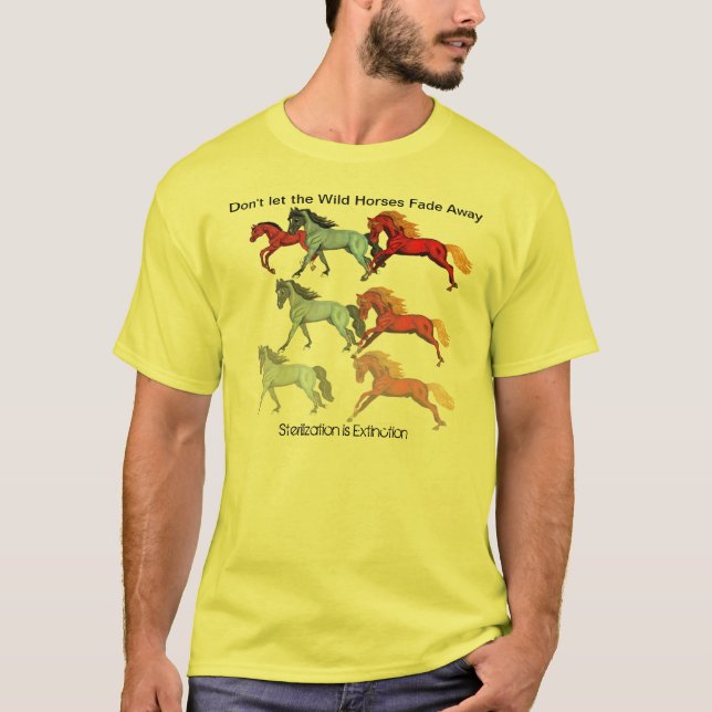 Camiseta T-shirt de desvanecimento dos cavalos selvagens (Frente)